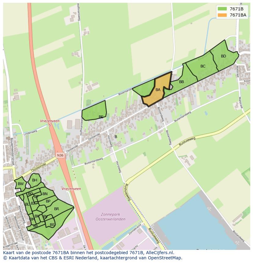 Afbeelding van het postcodegebied 7671 BA op de kaart.