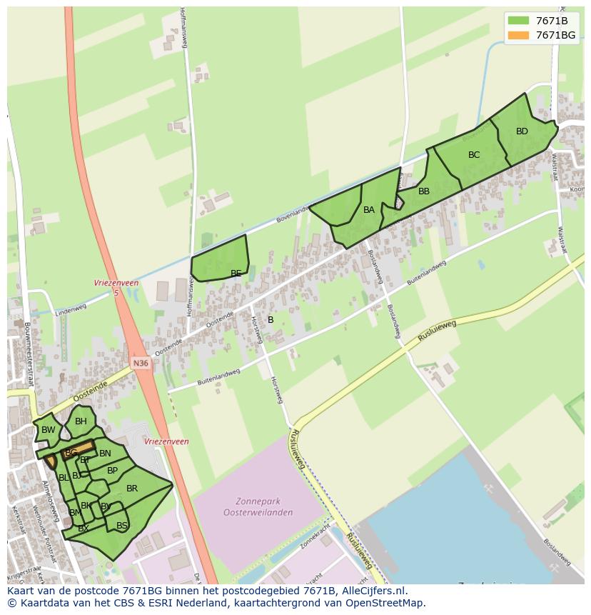 Afbeelding van het postcodegebied 7671 BG op de kaart.