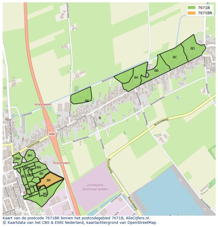 Afbeelding van het postcodegebied 7671 BR op de kaart.