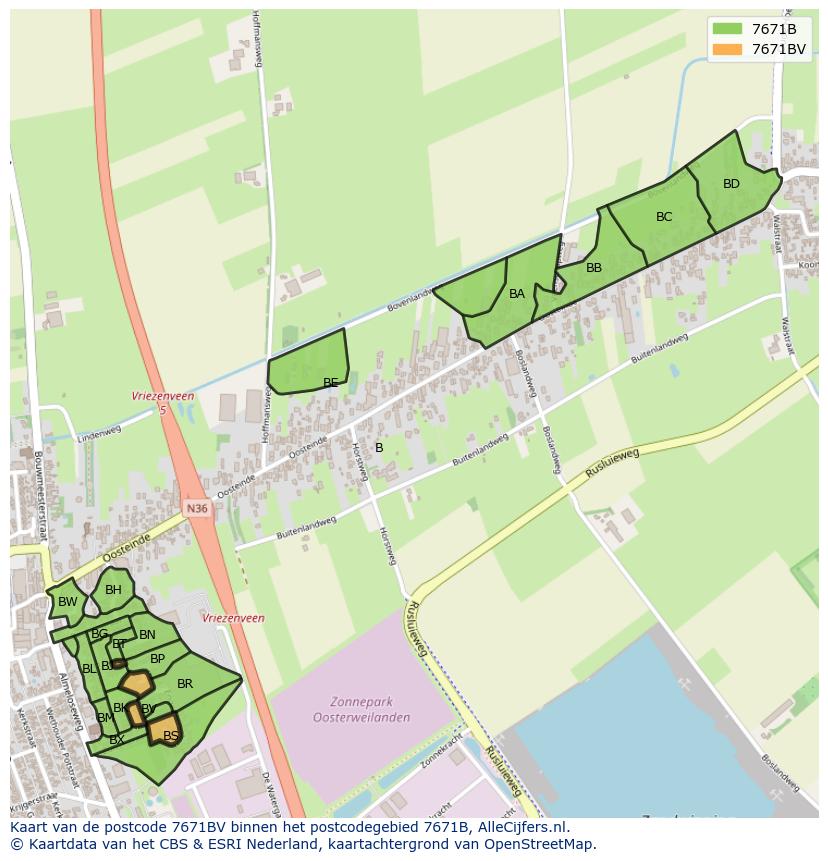 Afbeelding van het postcodegebied 7671 BV op de kaart.