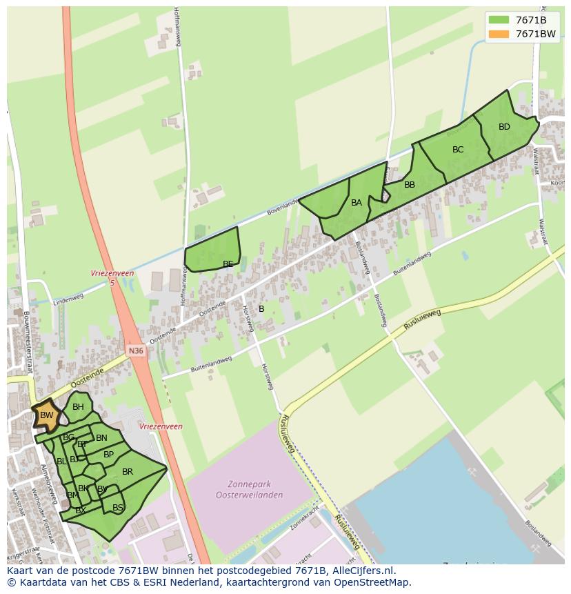 Afbeelding van het postcodegebied 7671 BW op de kaart.