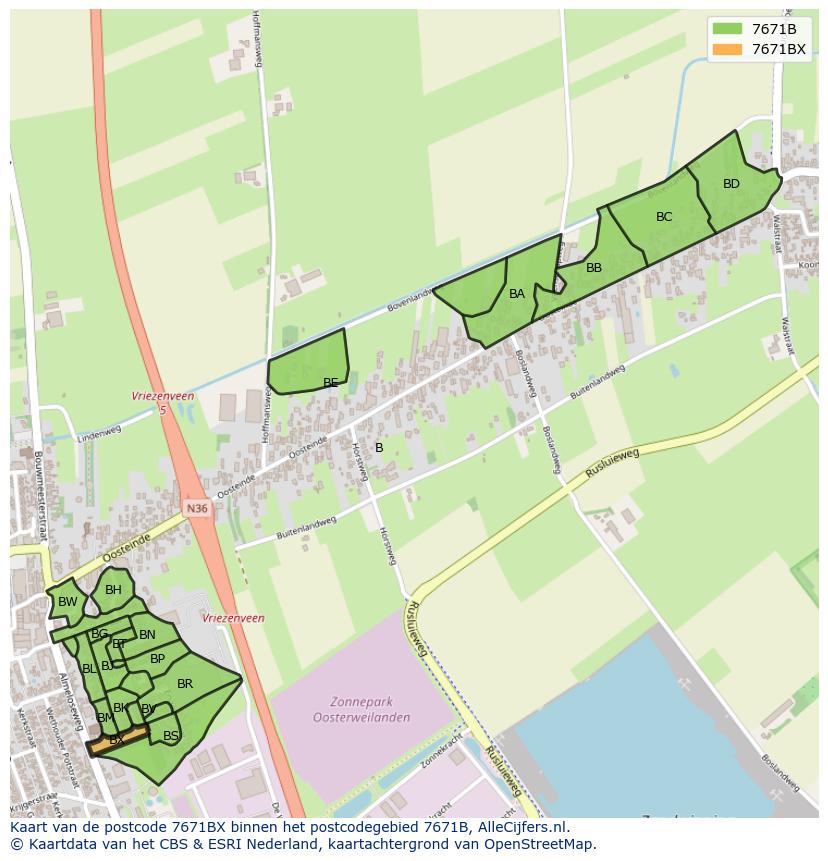 Afbeelding van het postcodegebied 7671 BX op de kaart.