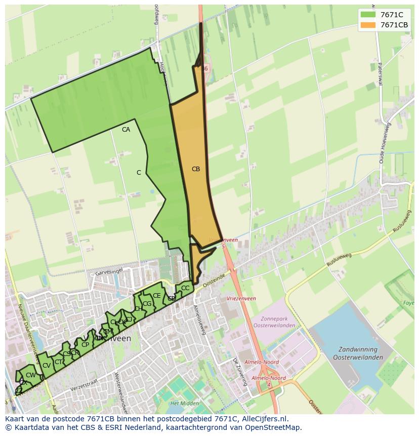 Afbeelding van het postcodegebied 7671 CB op de kaart.