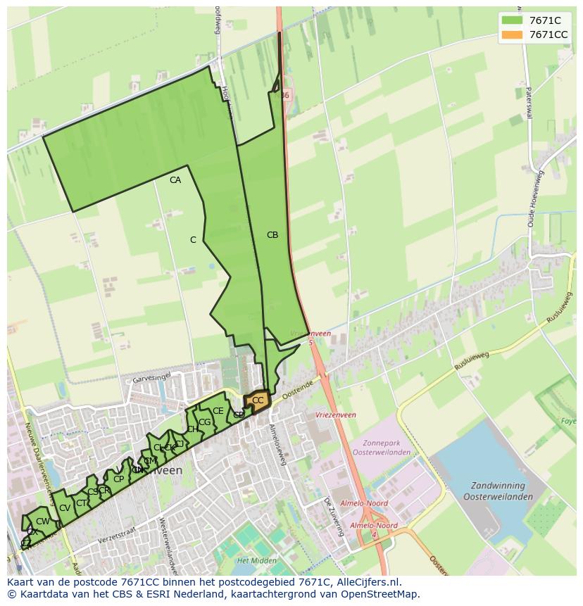 Afbeelding van het postcodegebied 7671 CC op de kaart.