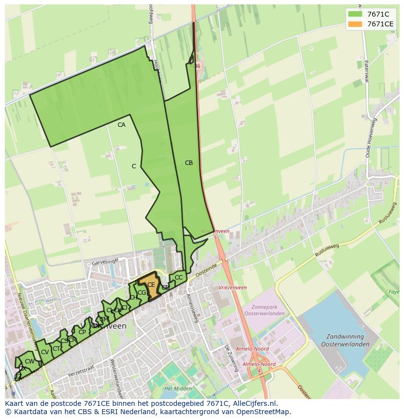 Afbeelding van het postcodegebied 7671 CE op de kaart.