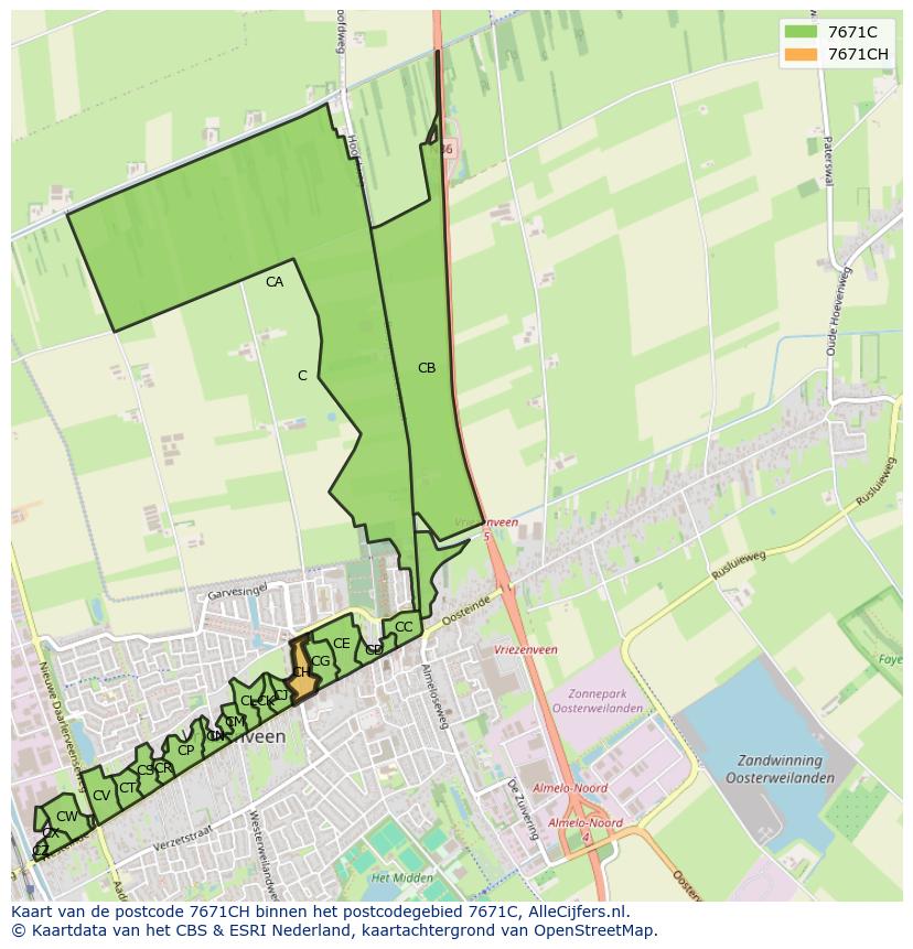 Afbeelding van het postcodegebied 7671 CH op de kaart.