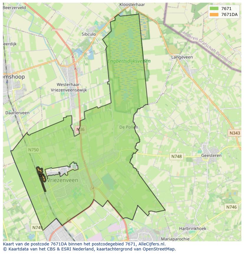 Afbeelding van het postcodegebied 7671 DA op de kaart.