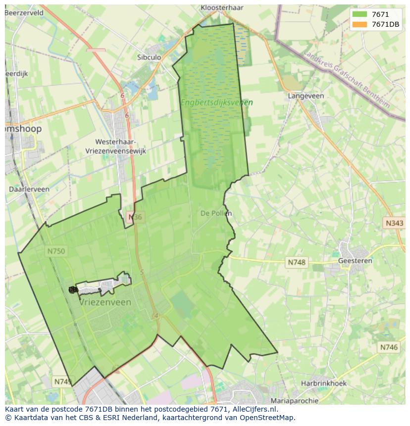 Afbeelding van het postcodegebied 7671 DB op de kaart.
