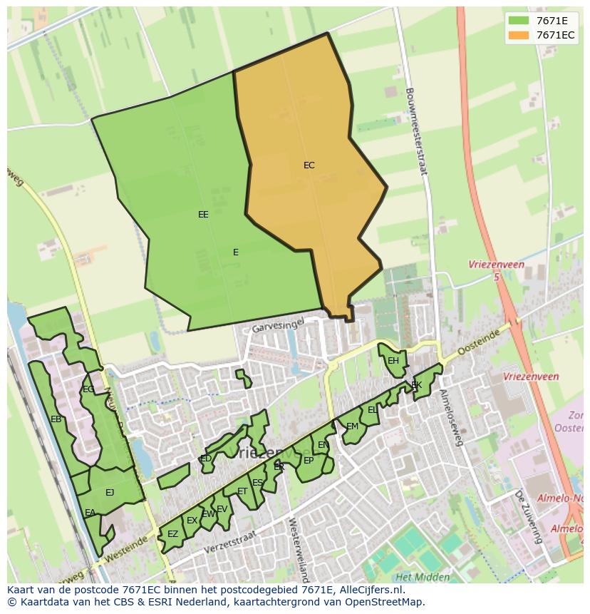 Afbeelding van het postcodegebied 7671 EC op de kaart.