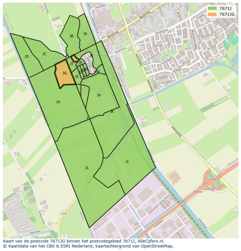 Afbeelding van het postcodegebied 7671 JG op de kaart.