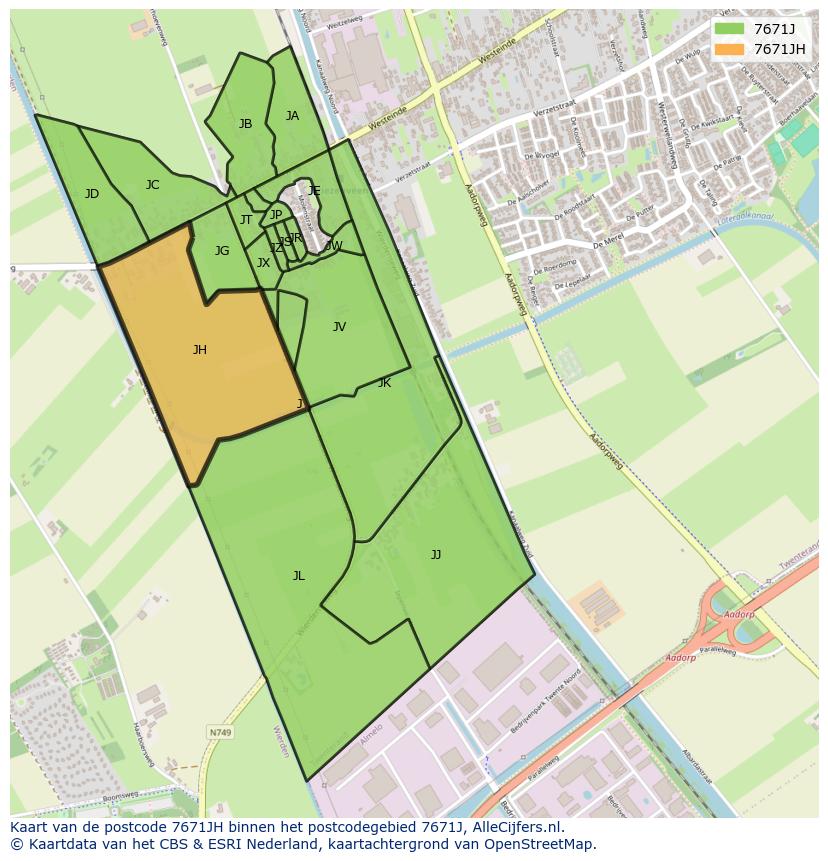 Afbeelding van het postcodegebied 7671 JH op de kaart.