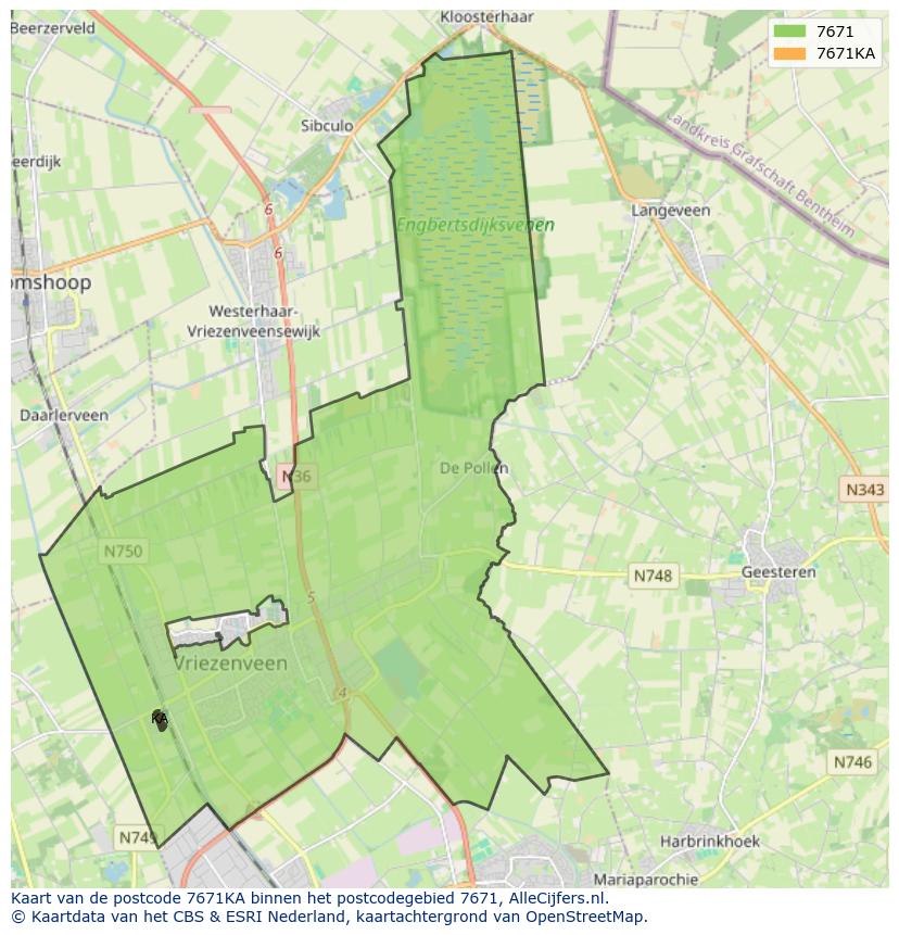 Afbeelding van het postcodegebied 7671 KA op de kaart.