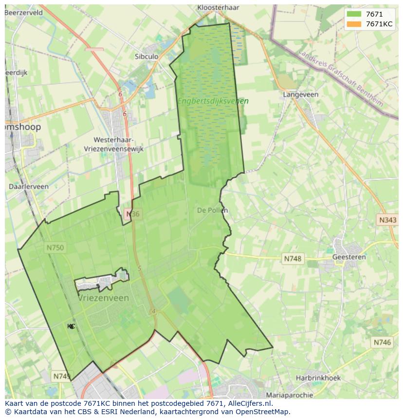 Afbeelding van het postcodegebied 7671 KC op de kaart.
