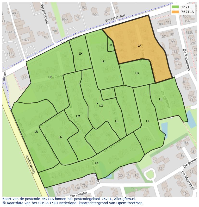 Afbeelding van het postcodegebied 7671 LA op de kaart.