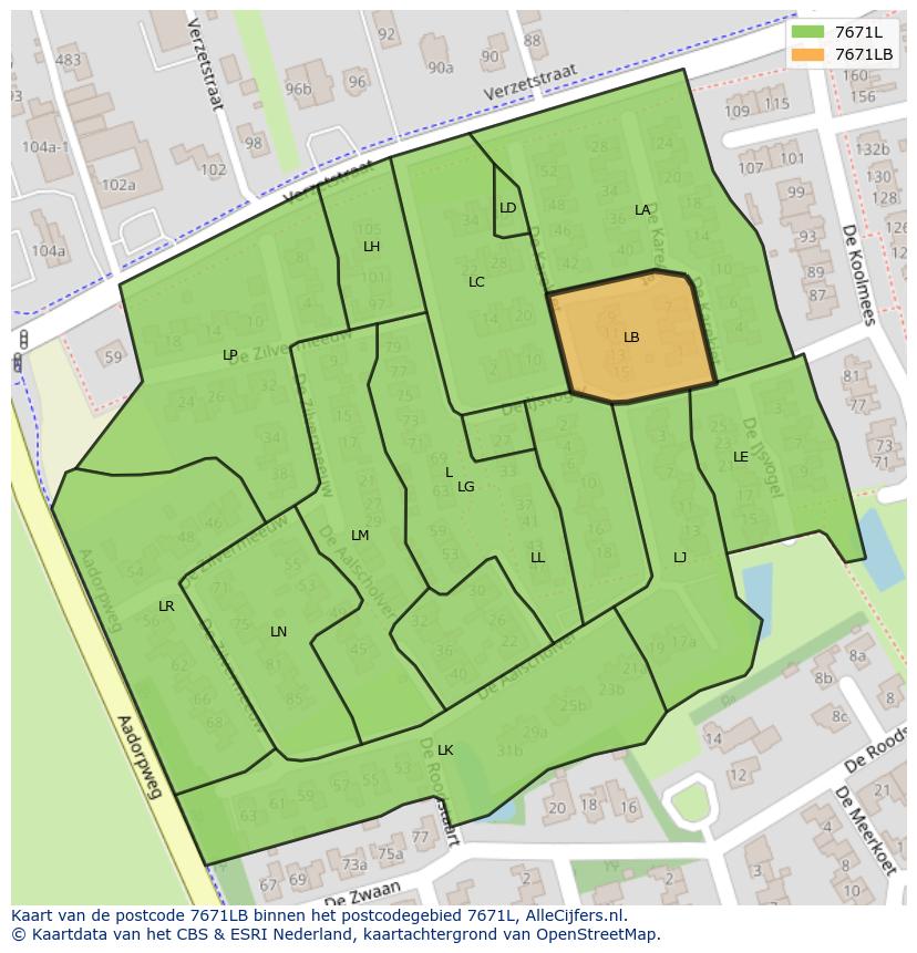 Afbeelding van het postcodegebied 7671 LB op de kaart.
