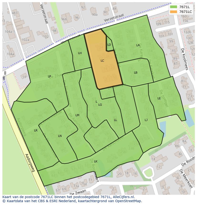 Afbeelding van het postcodegebied 7671 LC op de kaart.