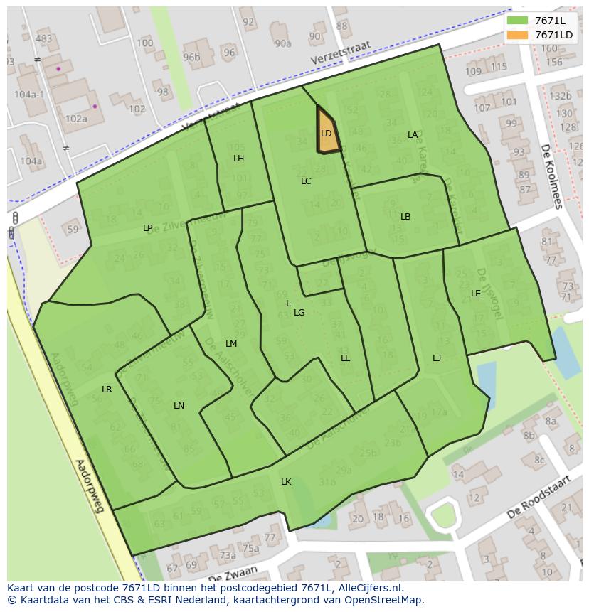 Afbeelding van het postcodegebied 7671 LD op de kaart.