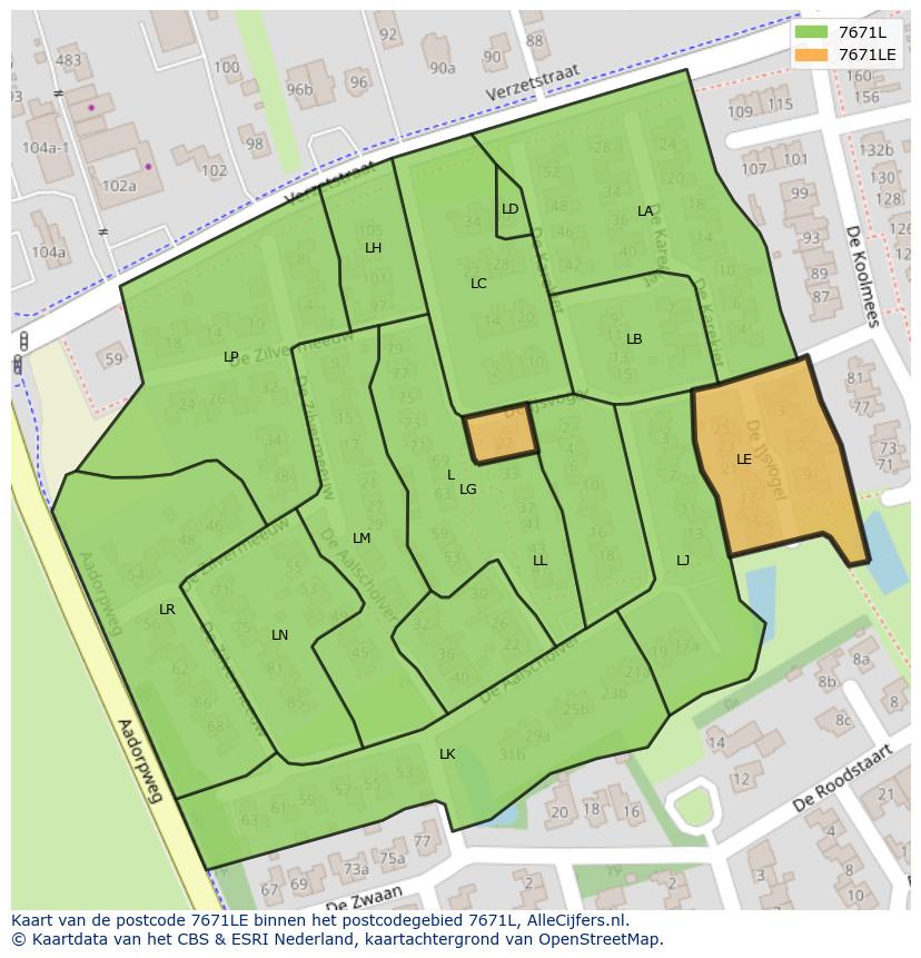 Afbeelding van het postcodegebied 7671 LE op de kaart.