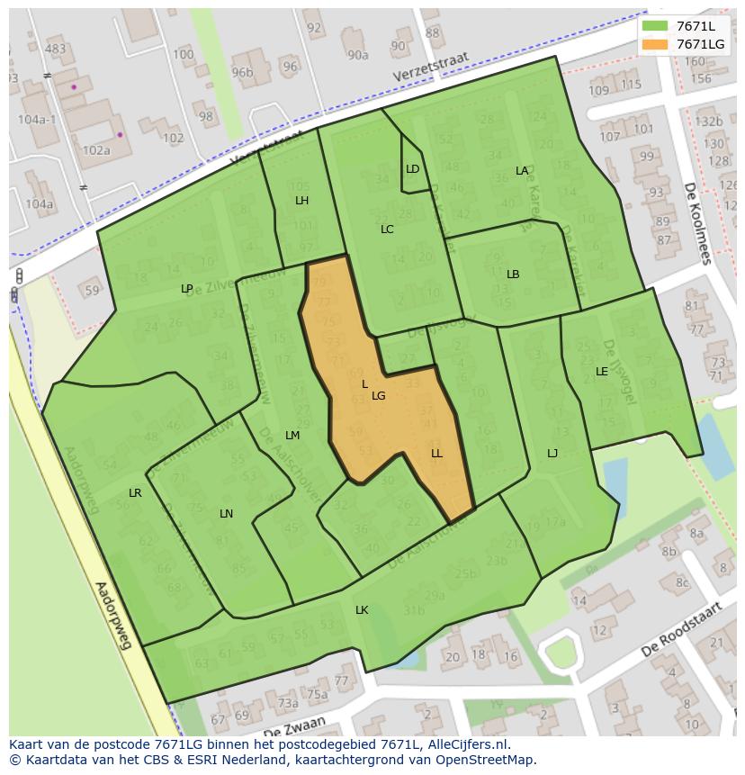 Afbeelding van het postcodegebied 7671 LG op de kaart.