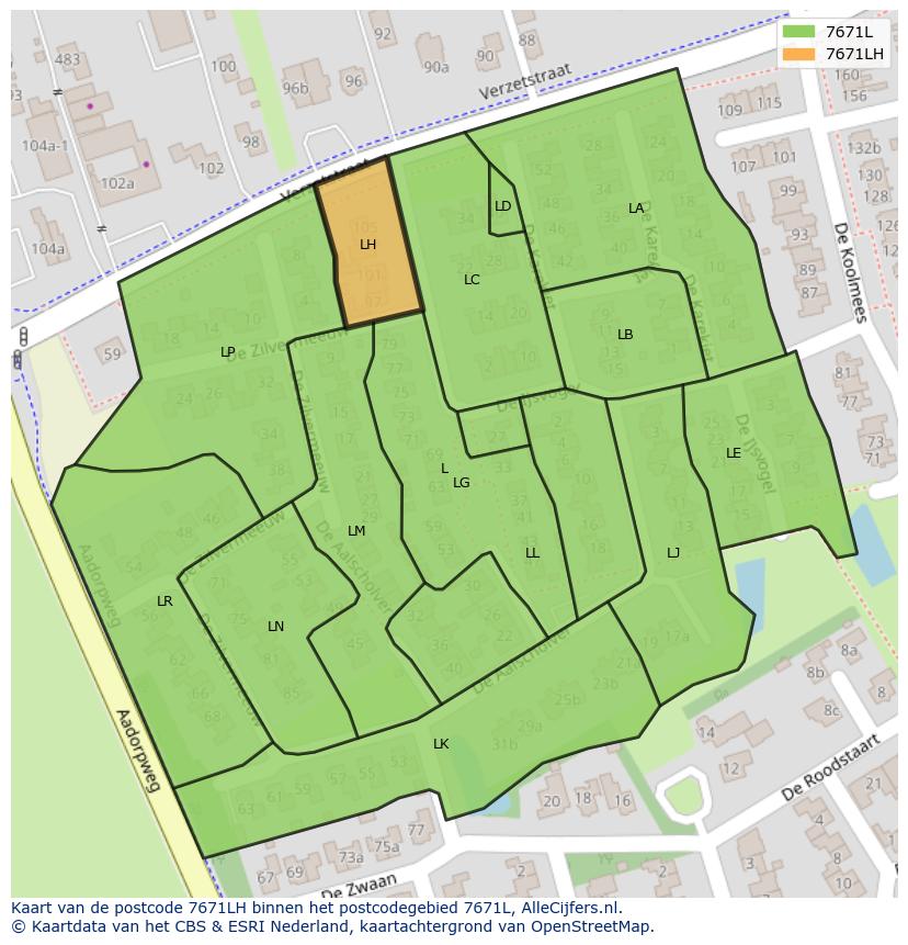 Afbeelding van het postcodegebied 7671 LH op de kaart.