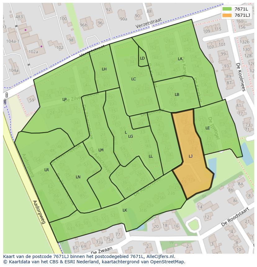 Afbeelding van het postcodegebied 7671 LJ op de kaart.