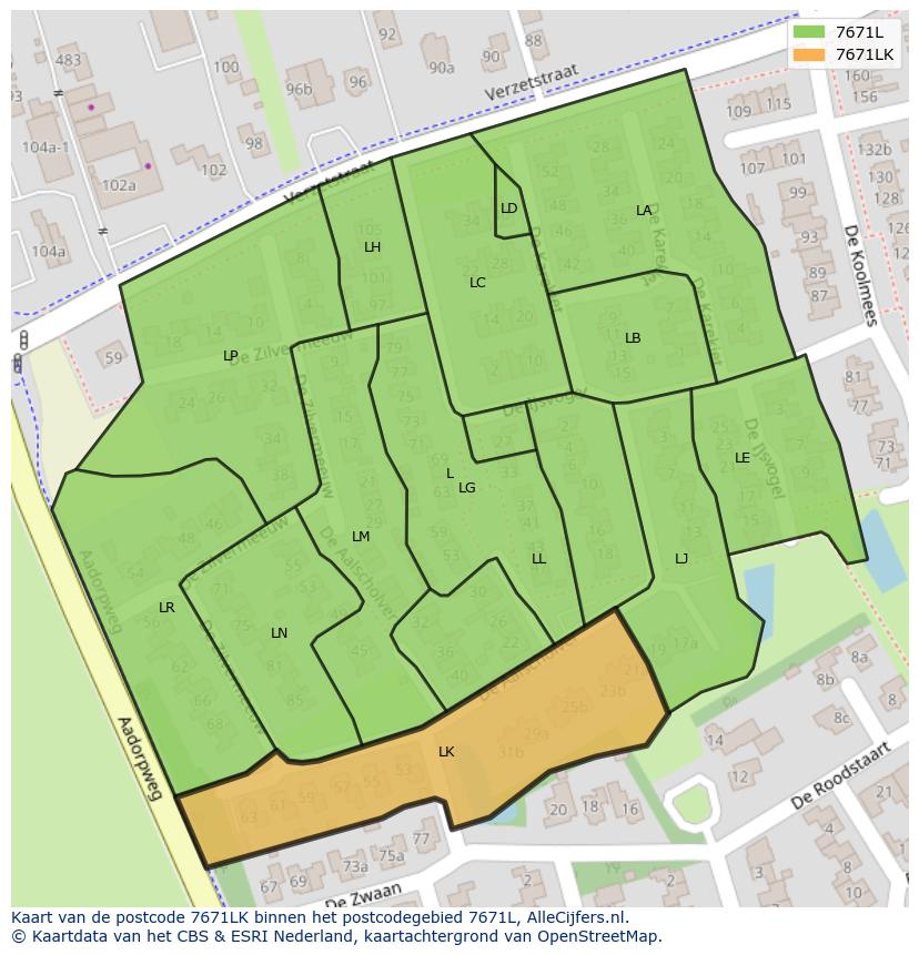Afbeelding van het postcodegebied 7671 LK op de kaart.