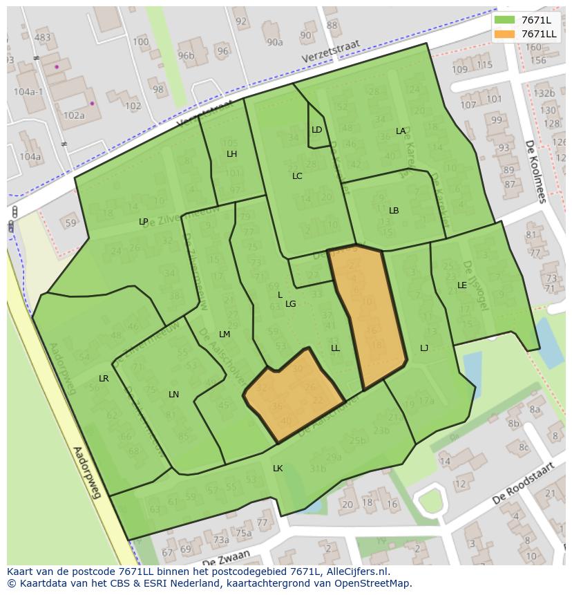 Afbeelding van het postcodegebied 7671 LL op de kaart.