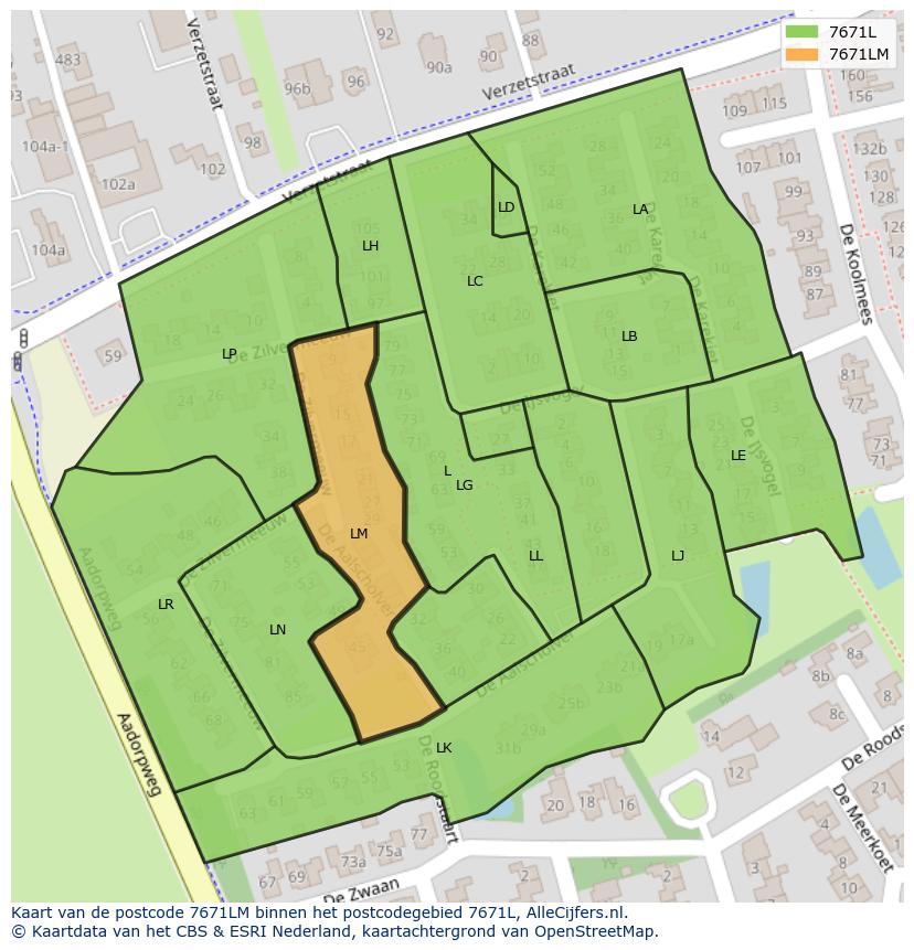 Afbeelding van het postcodegebied 7671 LM op de kaart.