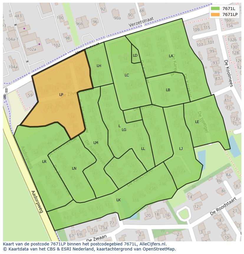 Afbeelding van het postcodegebied 7671 LP op de kaart.