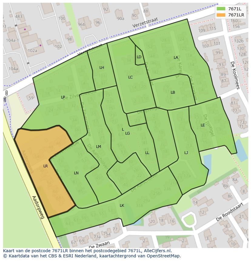 Afbeelding van het postcodegebied 7671 LR op de kaart.