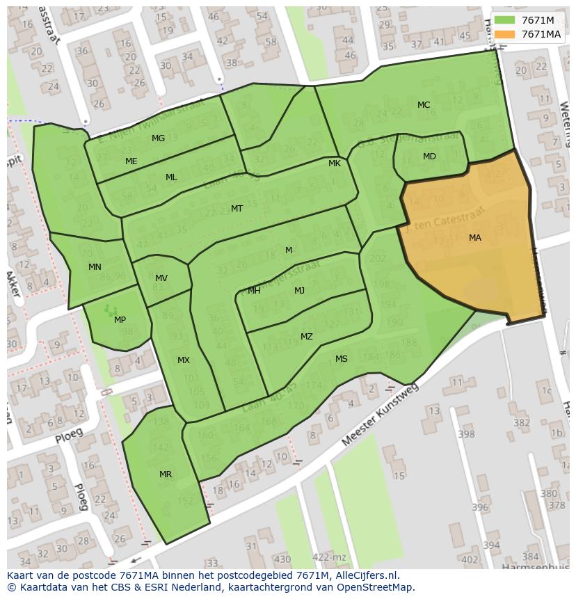 Afbeelding van het postcodegebied 7671 MA op de kaart.