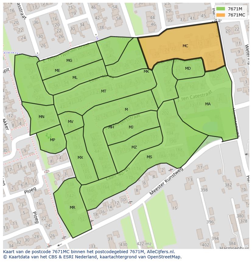 Afbeelding van het postcodegebied 7671 MC op de kaart.