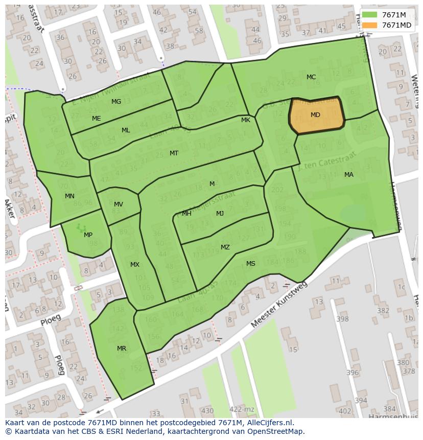 Afbeelding van het postcodegebied 7671 MD op de kaart.
