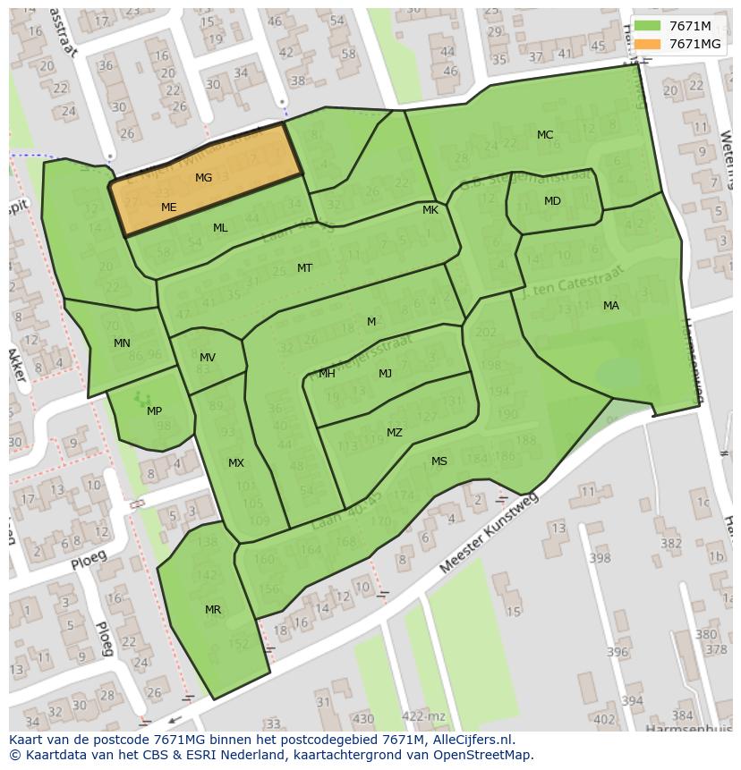 Afbeelding van het postcodegebied 7671 MG op de kaart.