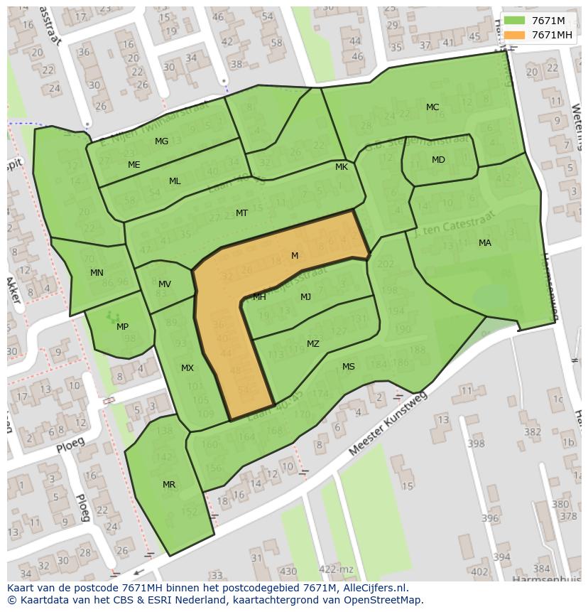 Afbeelding van het postcodegebied 7671 MH op de kaart.