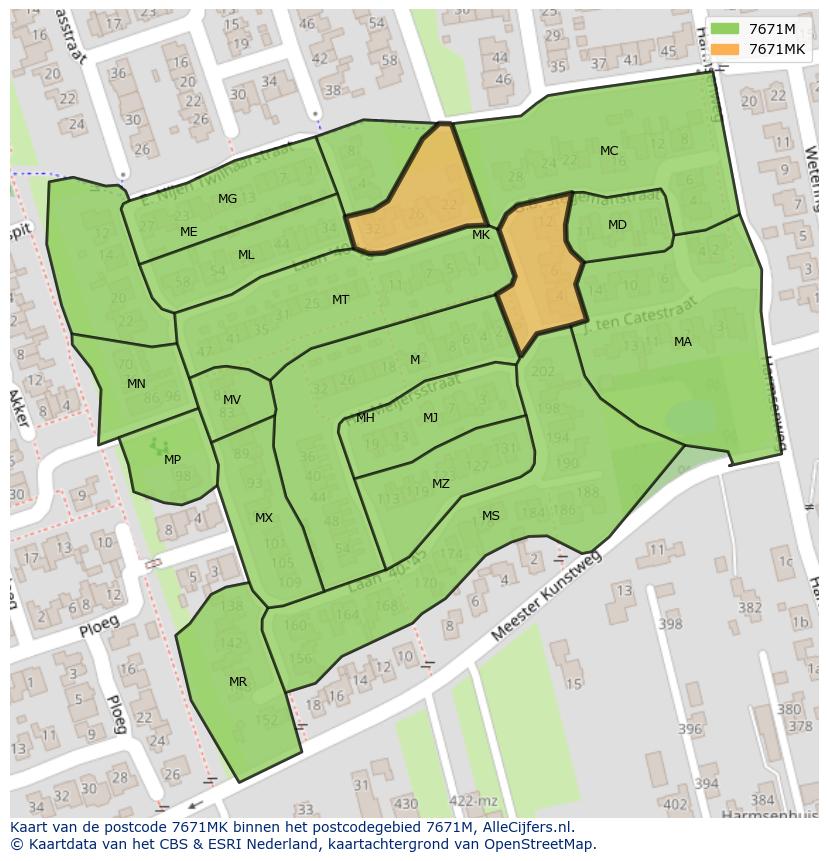 Afbeelding van het postcodegebied 7671 MK op de kaart.