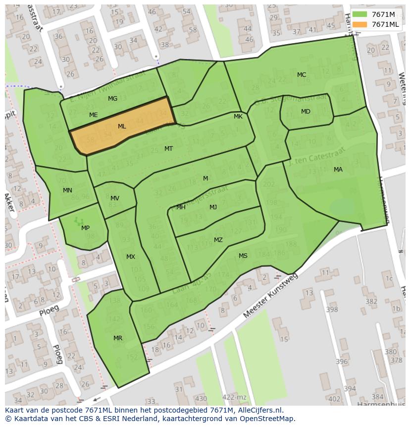 Afbeelding van het postcodegebied 7671 ML op de kaart.