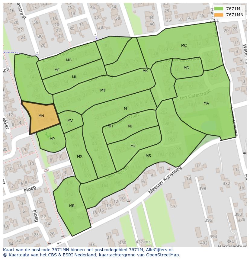 Afbeelding van het postcodegebied 7671 MN op de kaart.