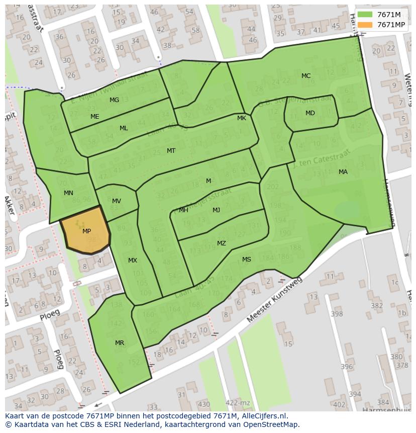 Afbeelding van het postcodegebied 7671 MP op de kaart.