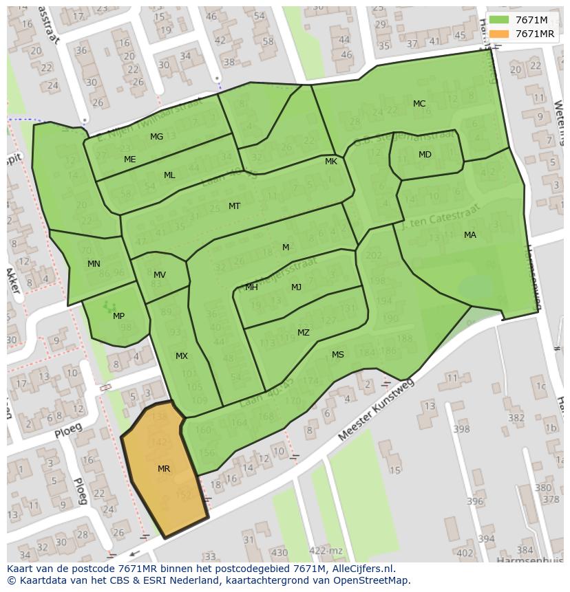 Afbeelding van het postcodegebied 7671 MR op de kaart.