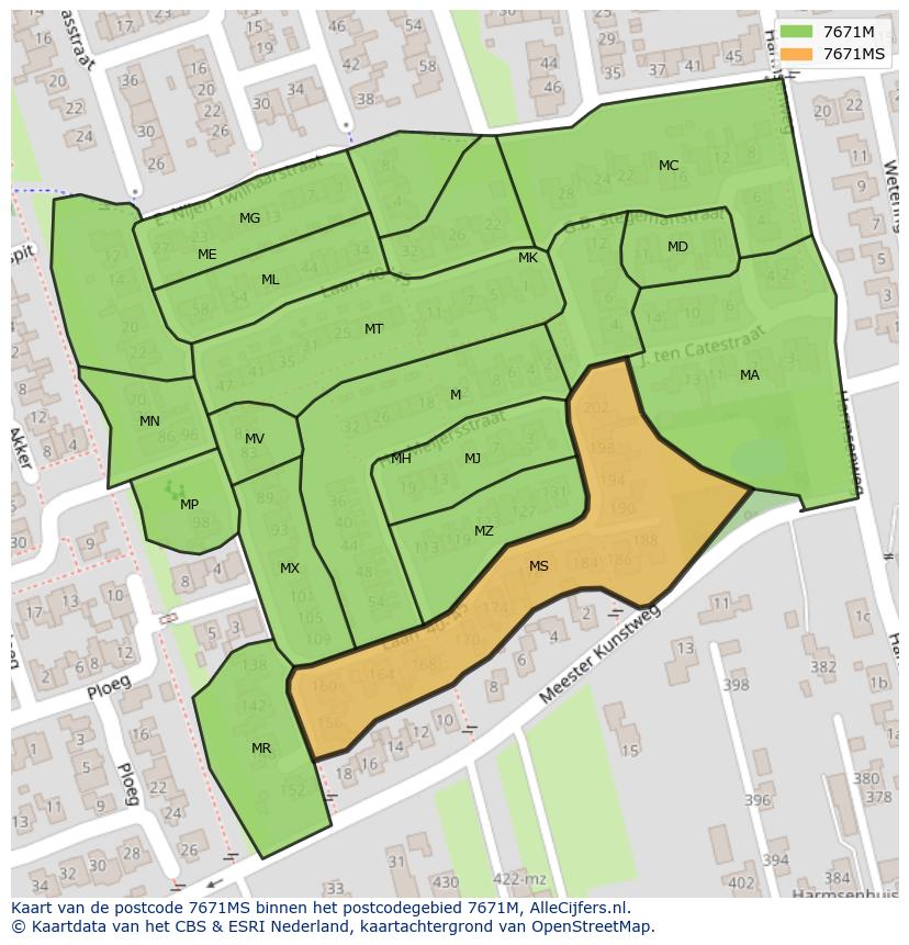 Afbeelding van het postcodegebied 7671 MS op de kaart.