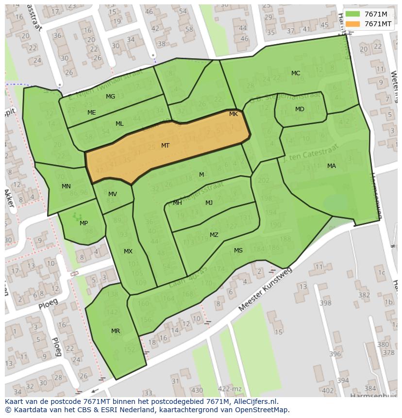 Afbeelding van het postcodegebied 7671 MT op de kaart.