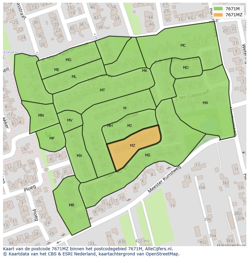 Afbeelding van het postcodegebied 7671 MZ op de kaart.