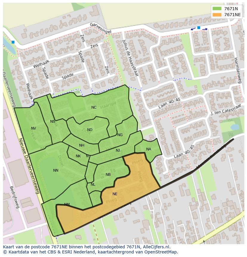Afbeelding van het postcodegebied 7671 NE op de kaart.