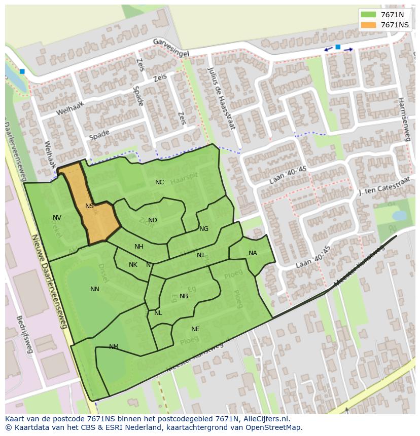Afbeelding van het postcodegebied 7671 NS op de kaart.
