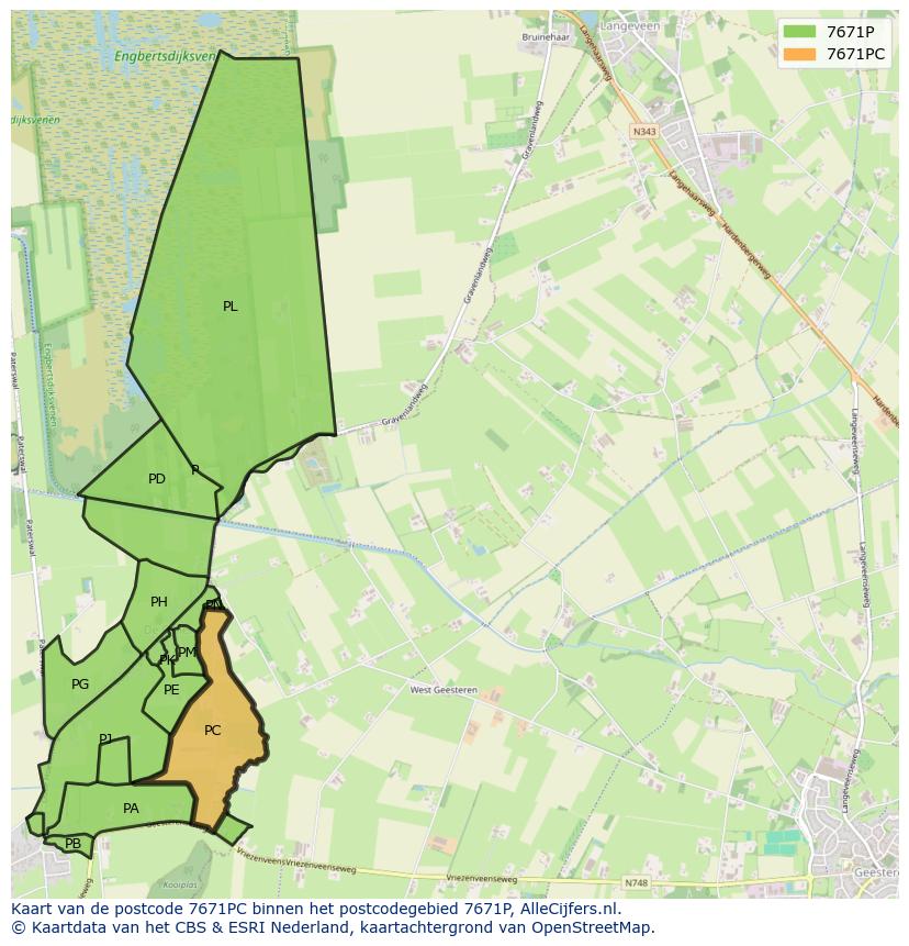 Afbeelding van het postcodegebied 7671 PC op de kaart.