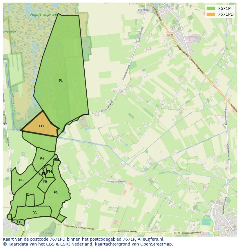 Afbeelding van het postcodegebied 7671 PD op de kaart.