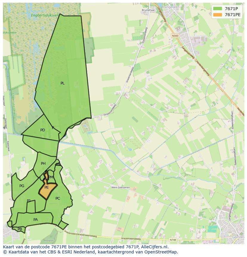 Afbeelding van het postcodegebied 7671 PE op de kaart.