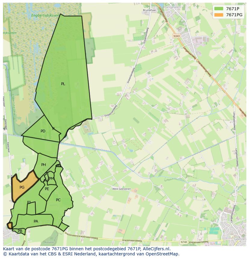 Afbeelding van het postcodegebied 7671 PG op de kaart.