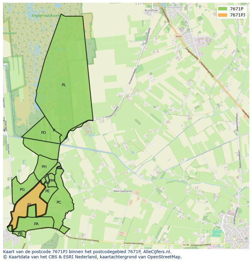 Afbeelding van het postcodegebied 7671 PJ op de kaart.